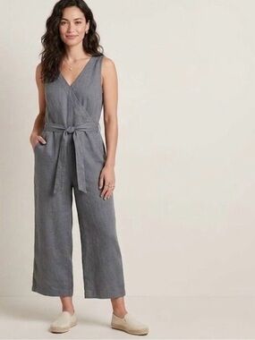 Kuhl Sleeveless V-Neck Tie-Waist Wide-Leg Jumpsuit -Gray Size Medium